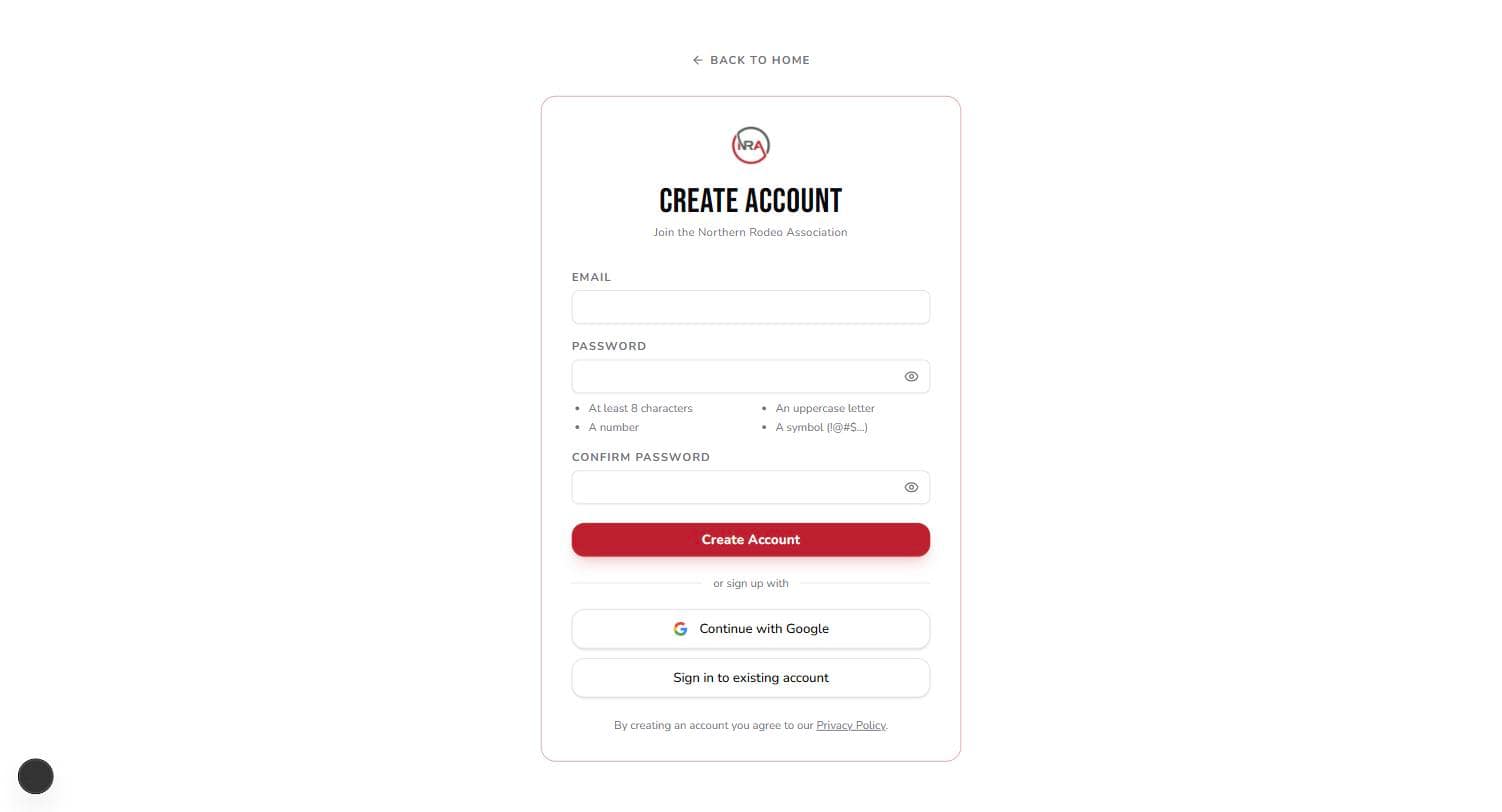 The Create Account page